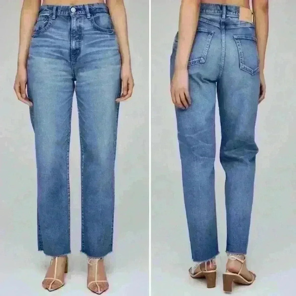 Moussy Vintage Evelyn Straight Wide Crop Frayed Jeans Blue Size 26 - Picture 9 of 11